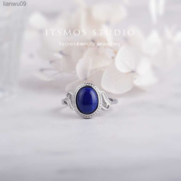 Itsmos Natural Lapis Rings серебряный медный овальный камень Lapis Lazuli Band Rings Dainty роскошные украшения для женщин подарок L230704