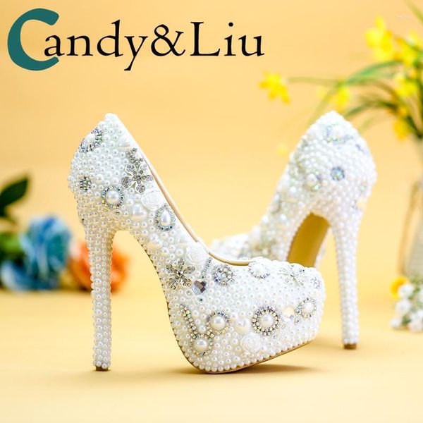 Платье обувь невеста чистые белые жемчужные насосы Custom 6 см 8 см. Красивая классная церемония вечеринка церемония свадебные высокие каблуки