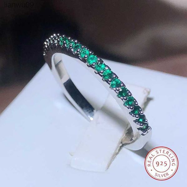 New Fashion 925 Stamp Slim Women's Ring Green Full of Small Diamand Cubic Zirconia Stone Wedding Engagement Gioielli alla moda L230704