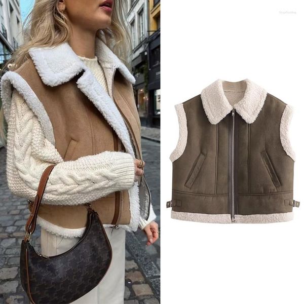 Frauenwesten sltnx Mode warme Weste 2023 Winter Ärmel und Turnerkragen für Frauen Chic Casup Weste Coats Damen Damen