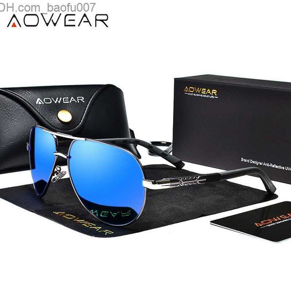 Óculos de sol AOWEAR Aviação Óculos de sol polarizados para homens Óculos de sol com espelho de condução de alumínio para homens Marca Designer Retro Óculos Acessórios gafas Z230720