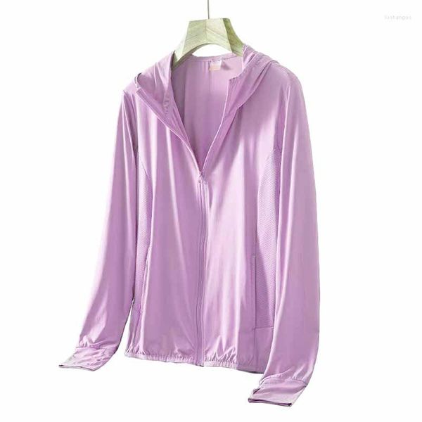 Giacche da donna Summer Thin Short Women Stretch Ice Silk Protezione solare traspirante Abbigliamento Anti-UV Soft Zipper Scialle con cappuccio Top JH134