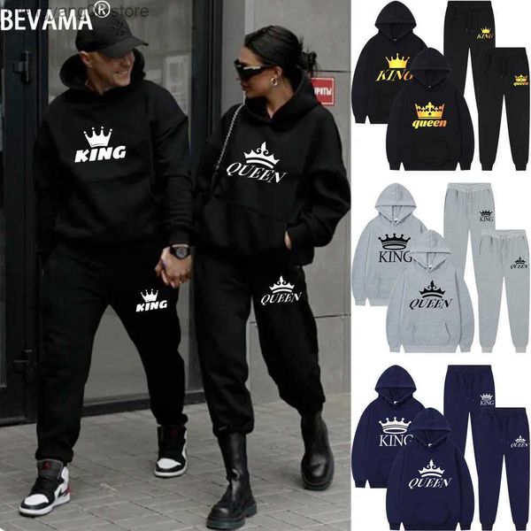 Erkek Trailsits Uzun kollu eşofman kraliçe kral baskı sevgilisi çift kıyafetler polar hoodie sweatpants büyük boy sweatshirt pantolon takım elbise t230714