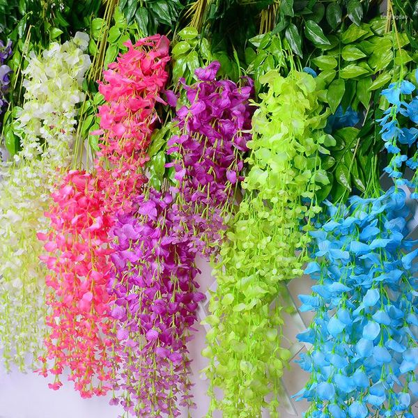 Flores decorativas 12 pçs decoração de casamento flor artificial glicínia feijão simulação decoração casamento