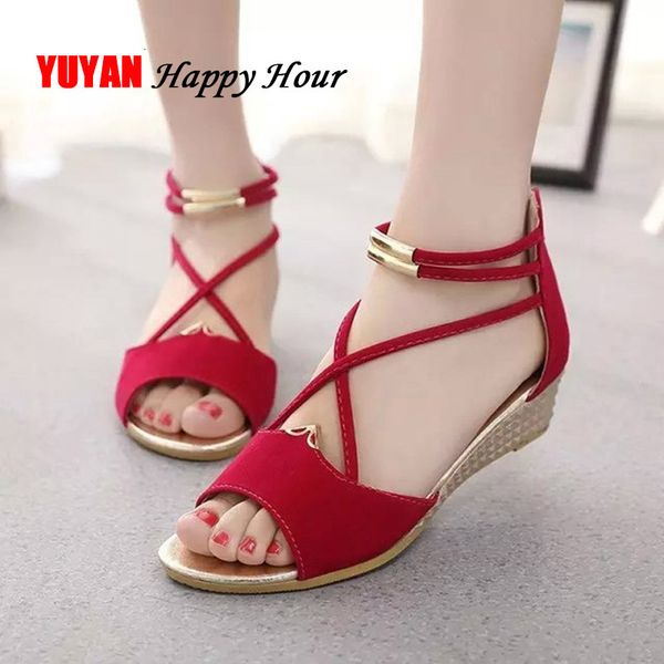 Sandalen Peep Toe Sandalen Damen Sommerschuhe Damen Keilsandalen Mode Sommer Damen Keilschuhe Damen Sandale Schwarz Rot Blau YX679 230714