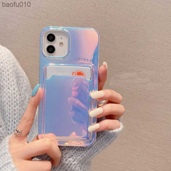 INS Korea Laser Aurora Card Package Soft Silicon Phone Cash для iPhone 14 13 8 8 плюс XS XS Max 11 Pro SE 12 Pro Back Cover L230619