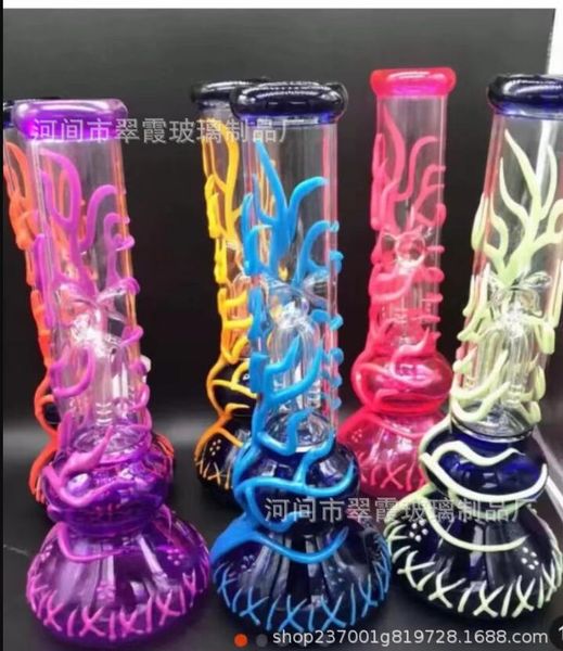 Pipe alte Glow In The Dark Vetro luminoso Bong Beaker Dab Rig Pipa ad acqua 25mm Ciotola Fiori dipinti a mano Drop Delive Dhibl