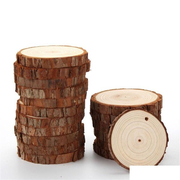 Ferramentas de artesanato Fatias de madeira natural de fábrica 2-2.4 Artesanato DIY inacabado pré-perfurado com círculos redondos de madeira para Natal rústico O Dhjzj
