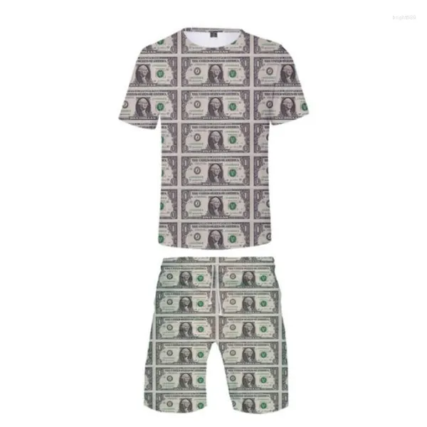 Herren Tracksuits USD Dollar Money 3D Print Kurzarm T-Shirt und Strandshorts zweiteilige Set Anzug Casual Tracksuit Sportswear