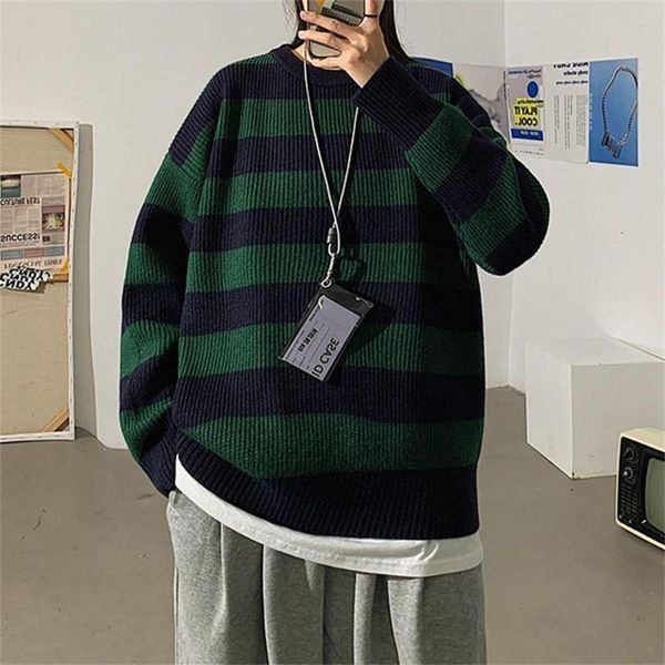 Suéteres Masculinos Listrados Masculinos Pulôveres de Outono Harajuku Streetwear Tate Landon Suéter Verde Feminino