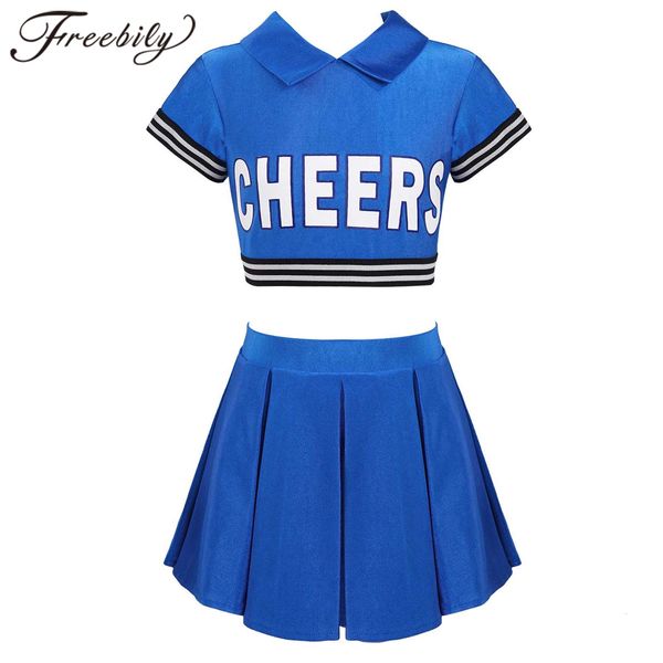 Outros Artigos Esportivos Traje de Cheerleader Conjunto de Uniformes de Cheerleader para Crianças Meninas Manga Curta Roupa de Dança para Cheerleading para Crianças 230713