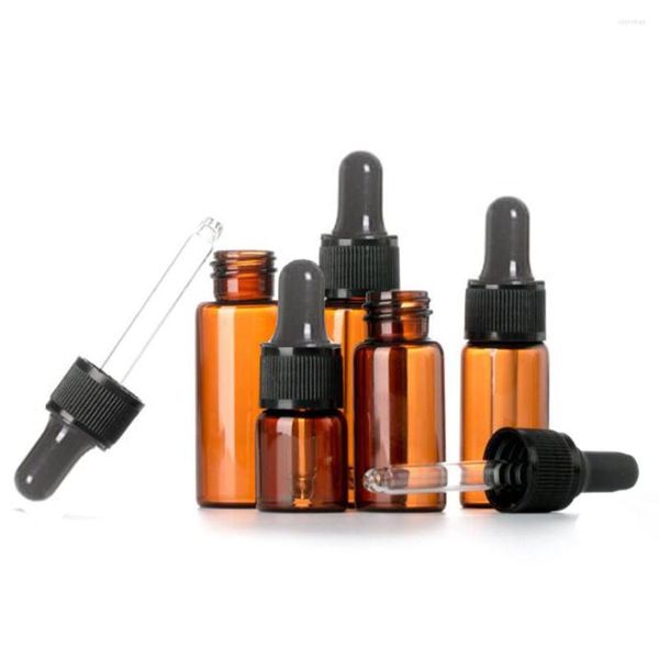 Bottiglie di stoccaggio 5ml 10ml 15ml 20ml 30ml 50ml 100ml Contagocce in vetro ambrato Fiale di olio essenziale vuote Contenitore di imballaggio cosmetico in gomma nera