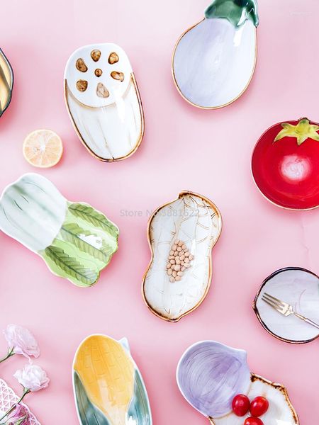 Pratos 3D Pequeno Fofo Vegetal Cerâmica Lanche Prato Tigela Sobremesa Japonês Salada De Frutas Jóias Bandeja Decorativa Utensílios de Mesa
