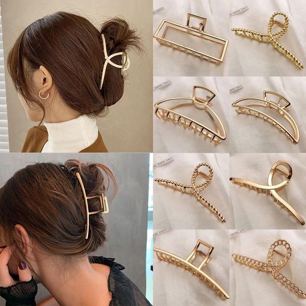 Saç klipsleri moda metal altın renk, kadınlar için oyuk geometrik zarif yengeç saç tokası kızlar aksesuarları