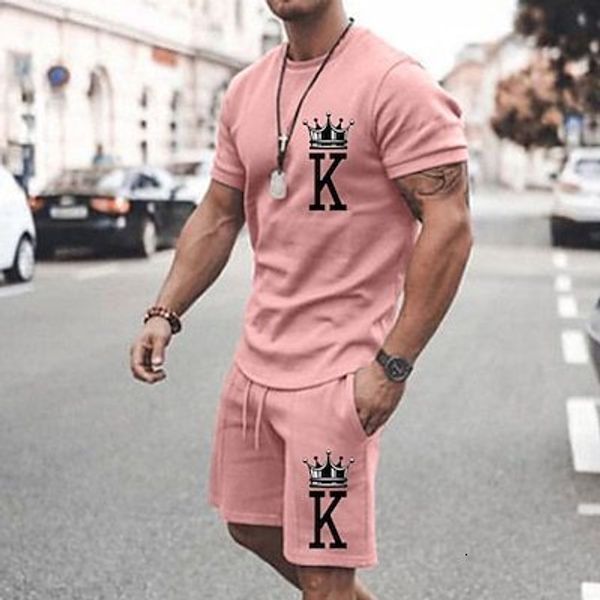 Erkeklerin izleri yaz takım elbise gündelik moda baskılı tişört plaj şort o boyun 2 adet pantolon kapanma tipi stil 230713