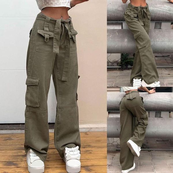 Damen Jeans Streetwear Lange Hosen Denim Mehrere Taschen Weites Bein Gerade Demin Cargohose 90er Jahre Vintage Kleidung