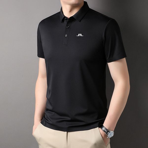 Mens Polos Summer J Lindeberg Brand Brand Plain Down Down Down Golf Polo Рубашка для рубашки с коротким рукавом.