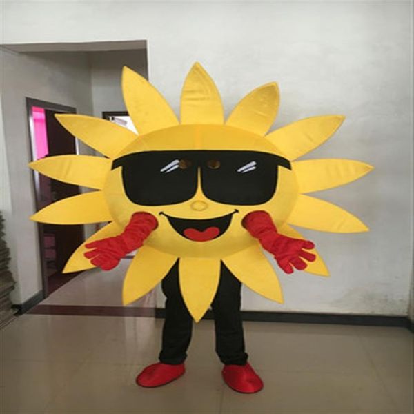 Солнечный подсолнечный талисман костюм прекрасное солнце цветолочное костюм. Мультипликационные животные характер для взрослого костюма для вечеринки на хэллоуин