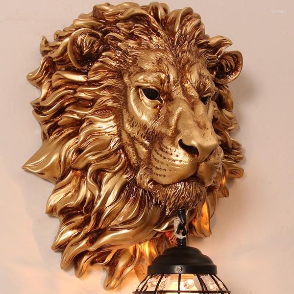 Lampada da parete Vintage Luxury Lion Animal Shade Modern Home Decor Cucina Luce Camera da letto Illuminazione per interni Sconce