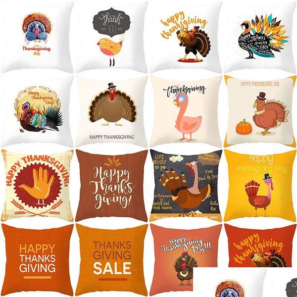 Kissenbezug Thanksgiving Turkey Print Kissenbezug Pfirsichhaut Sofa ER 18X18 Zoll Weiches, bequemes Überwurfkissen Vt0843 Drop Delivery H Dh0Wy