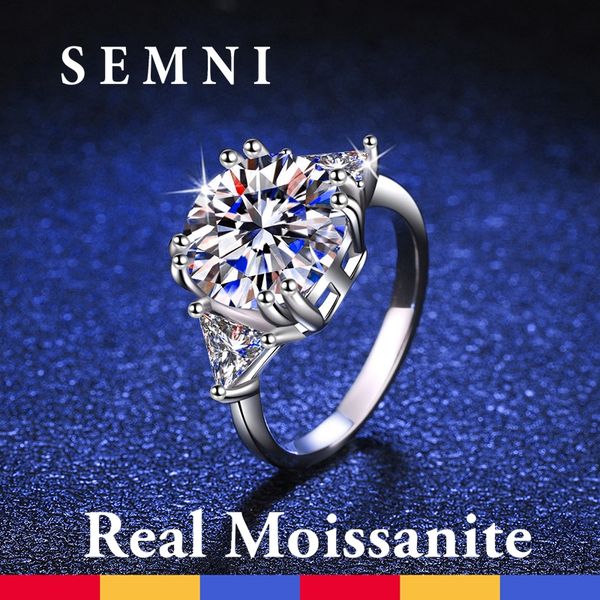 SEMNI Luxury 5.0CT Moissanite Diamond Rings for Women Sparkling Halo Lover Wedding Promise Band 925 Sterling Silver Fine Anelli