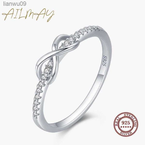 Ailmay Real 925 Sterling Silver Infinity Love Infinite CZ Anelli per le donne Wedding Engagement Fine gioielli femminili L230704