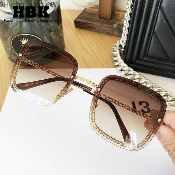 Sonnenbrillen HBK Luxus quadratische Sonnenbrille Kette Dekoration Damen UV400 Vintage Marke Kette Metallrahmen Regenschirm Sommer Sonnenbrille Z230720