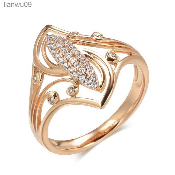 Kinel New Fine Curve Women Rings 585 Rose Gold Com Micro Wax Inlay Natural Zircon Ethnic Bride Ring Unique Fashion Jewelry L230704