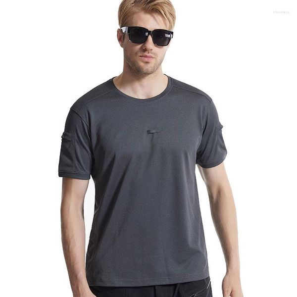 Männer T Shirts Sommer Kurzarm T-shirt Männer Schnell Trocknend Militärische Taktische Tops Taschen Outdoor Sport Oansatz Harajuku Herren