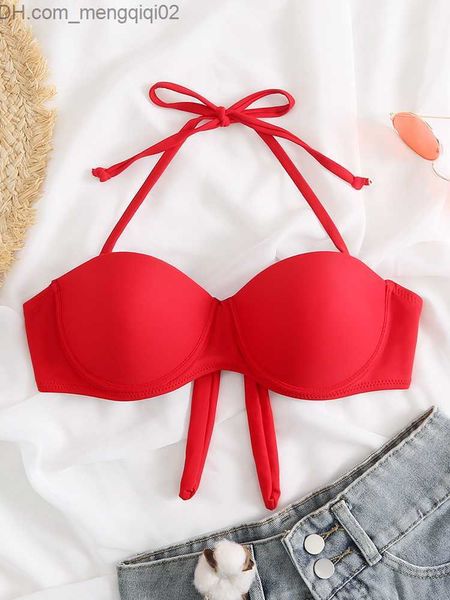 Damen-Badebekleidung, Bikini-Oberteil, Damen-Badeanzug, 2023, neuer Push-Up-Bikini-Badeanzug, Tanga-Unterteil, Stoff, reines Schwarz, Spitzen-Oberteil, Bademantel Z230717