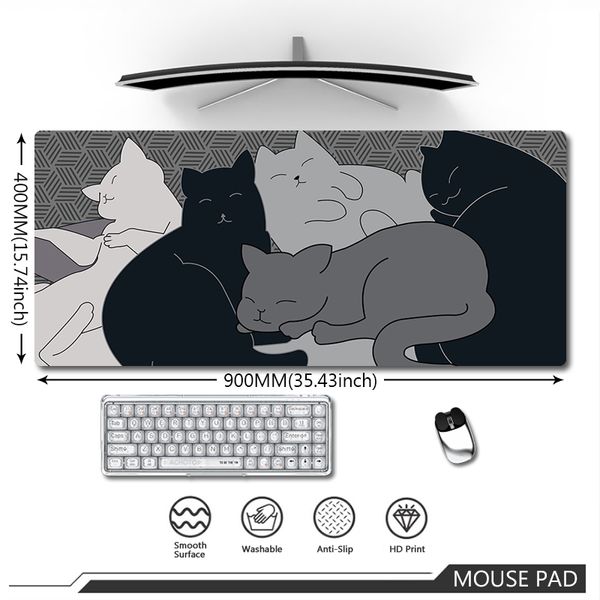Kawaii Cat Mouse Pad Большой милый мусэпад игровая клавиатура Mouseemat Mat на столе против скольжения ковры водонепроницаемые настольные коврики 90x40см