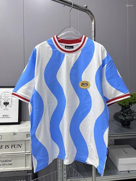 Camisetas masculinas 2023 americano verão listras contraste 10 camisa estampada e camiseta feminina solta relaxada gola redonda algodão manga curta