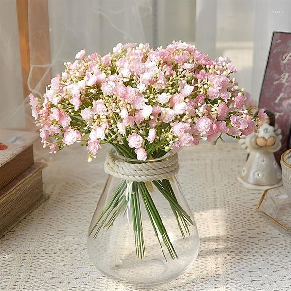 Fiori decorativi Simulazione artificiale Gypsophila Bouquet rosa bianco Piante finte fai-da-te Disposizione floreale per la decorazione domestica di nozze