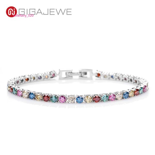 Collane con ciondolo GIGAJEWE 3mm Colore arcobaleno Taglio rotondo Bracciale tennis in argento 925 placcato oro bianco Moissanite