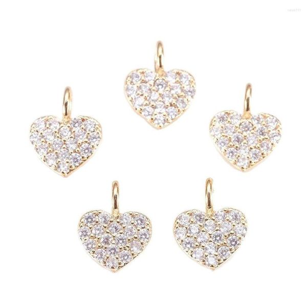 Collane con ciondolo Pandahall 2 pezzi Clear Heart Brass Micro Pave CZ Cubic Zirconia Pendenti Charms con foro per collana Creazione di gioielli Regalo