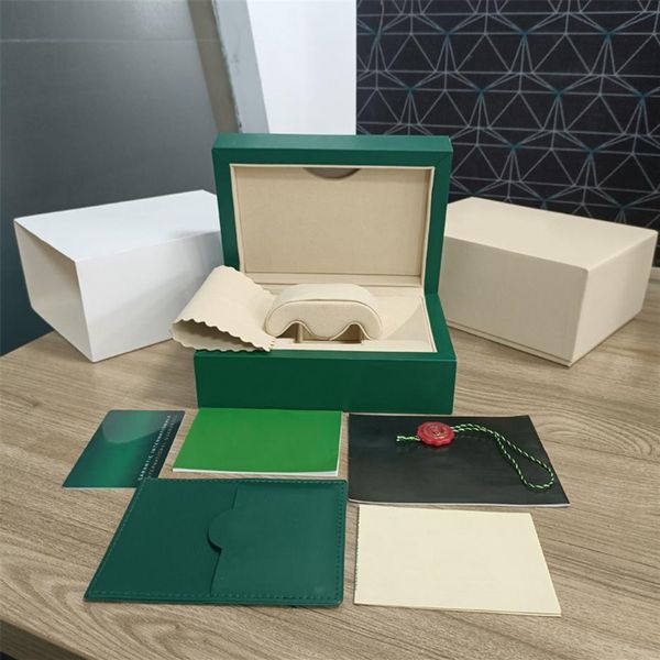 Rolex Green Cases qualidade relógio homem caixa de luxo de madeira sacos de papel certificado caixas originais para mulheres de madeira relógios caixa de presente Access239g