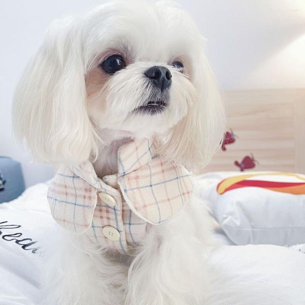 Vestuário para cães INS Pet Plaid Plus Velvet Bow Saia Casaco de Lã Maltês Bichon Pequeno Roupas Quentes Roupas Gato