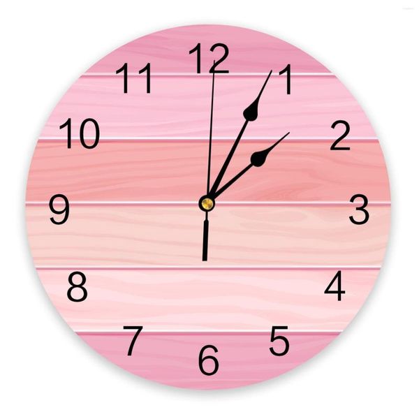 Wanduhren Holzmaserung Candy Pink Uhr Wohnzimmer Home Decor Große runde Stummschaltung Quarz Tisch Schlafzimmer Dekoration Uhr