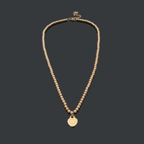 tiffanyanypopular colar feminino com pingente de coração pêssego corrente de bola de casamento joias de designer de natal como colar de contas de ouro/prata/rosa