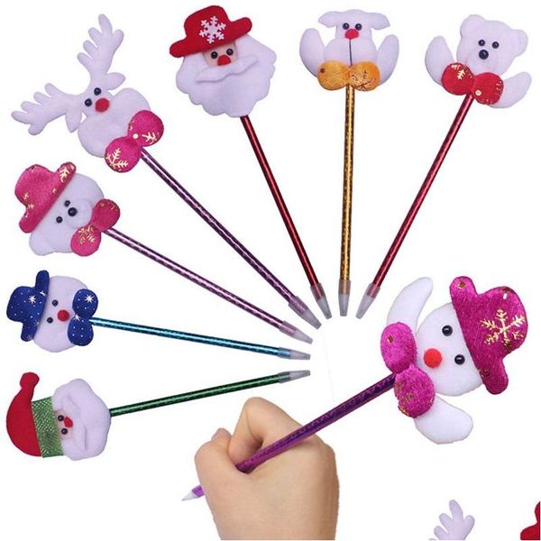 Penne a sfera Student Cartoon Natale Babbo Natale Elk Bear Head Pen Kid Kawaii Cancelleria Regalo per bambino Dbc Drop Delivery Office Dhiqb