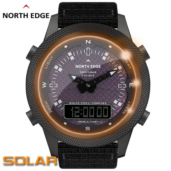 North Edge Men Solar Power Digital Watch Herren Outdoor Smart Watches Vollmetall wasserdichte 50m Kompass Armee Militärstiluhr