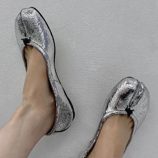 Сандалии серебряные серебристые женские женские квартиры ретро-балетные балетные туфли табин
