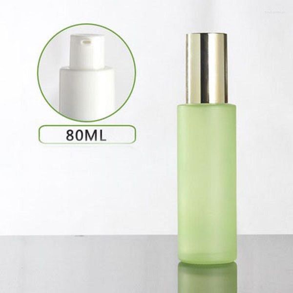 Bottiglie di stoccaggio 80ml Flacone per pompa in vetro smerigliato / verde / blu / bianco con coperchio argento lucido per siero / lozione / emulsione / fondotinta / gel cosmetico