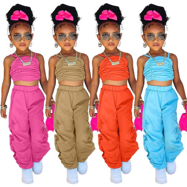 T-shirt 1 8 anni Baby Kids Abbigliamento estivo per ragazze Crop Top senza maniche Pantaloni cargo 2 pezzi Set Abbigliamento moda per bambini Abiti Ragazza 230713