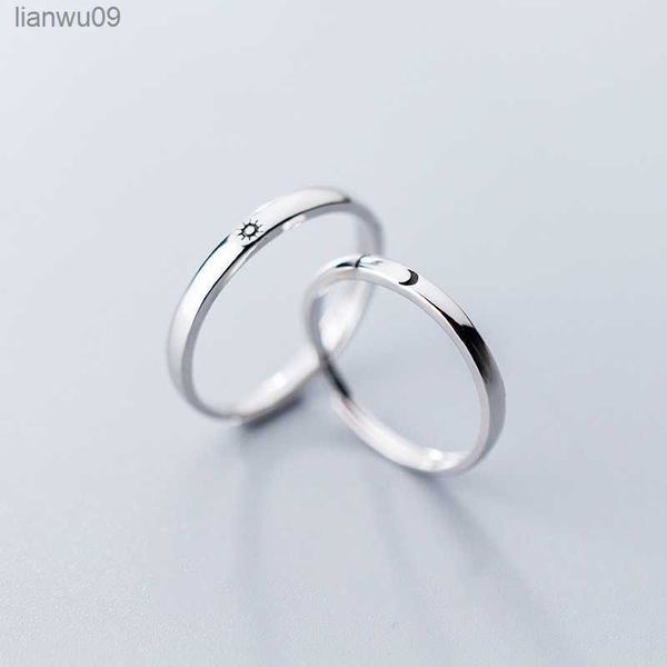 Modian genuíno prata esterlina 925 clássico romântico ajustável sol lua casal amante anel de dedo para mulheres jóias de casamento l230704