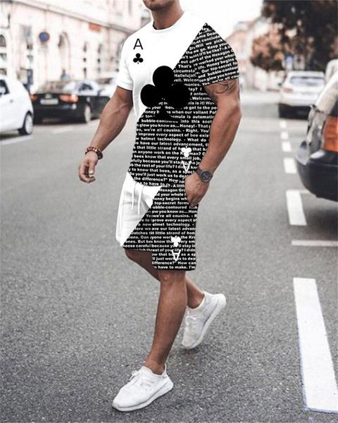 Tute da uomo Estate da uomo Spades Una t-shirt a maniche corte Set Fashion 2 pezzi Street Wear Stampa 3D Pantaloncini sportivi da spiaggia Abbigliamento sportivo Uomo 230714