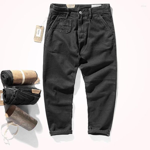 Jeans da uomo Autunno e inverno American Retro Heavyweight Denim spesso lavato dritto Old Black Dyed Tapered Hanging Boots Pants