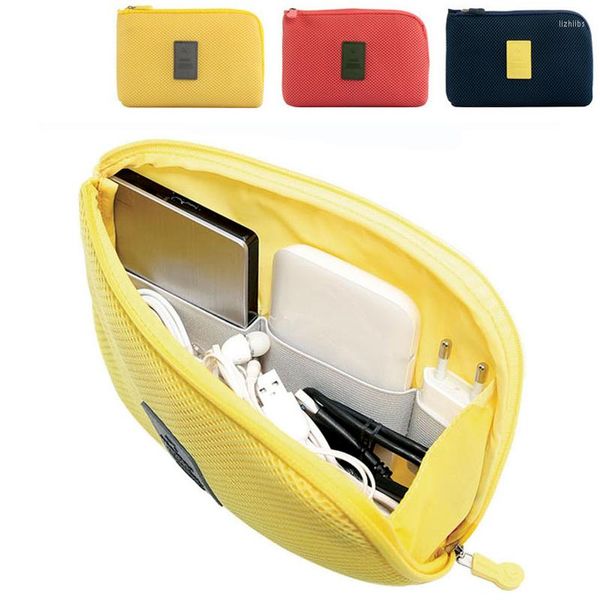 Sacos de armazenamento Fashion Travel Zipper Cosmetic Bag Women Casual USB Data Cable Headset Fone de ouvido Cor sólida Organizador de maquiagem de grande capacidade