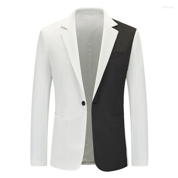Erkekler Beyaz Siyah Patchwork Blazer Suit Ceket Erkekler 2023 Marka Notlu Lapel One Düğmesi Şık Akşam Yemeği Partisi Sıradan Tops XXL