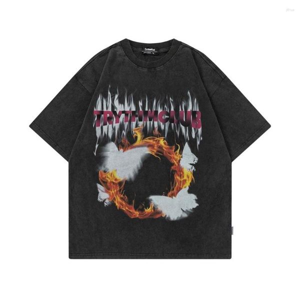 Camisetas masculinas Flame Butterfly com estampa de fogo para homens e mulheres grandes unissex estampadas em gradiente verão roupas góticas top camisetas hiphop